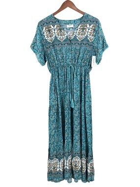 New SAPPHIRE Bohemian Dress Flower Tassel Drawstring Green